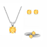 citrine round shape bezel Jewelry set