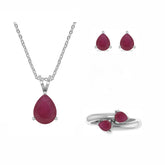 ruby pear shape bezel Jewelry set