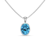 Natural Swiss Blue Topaz Oval Shape Pendant Necklace