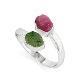 emerald-ruby rough shape stackable bezel-set ring