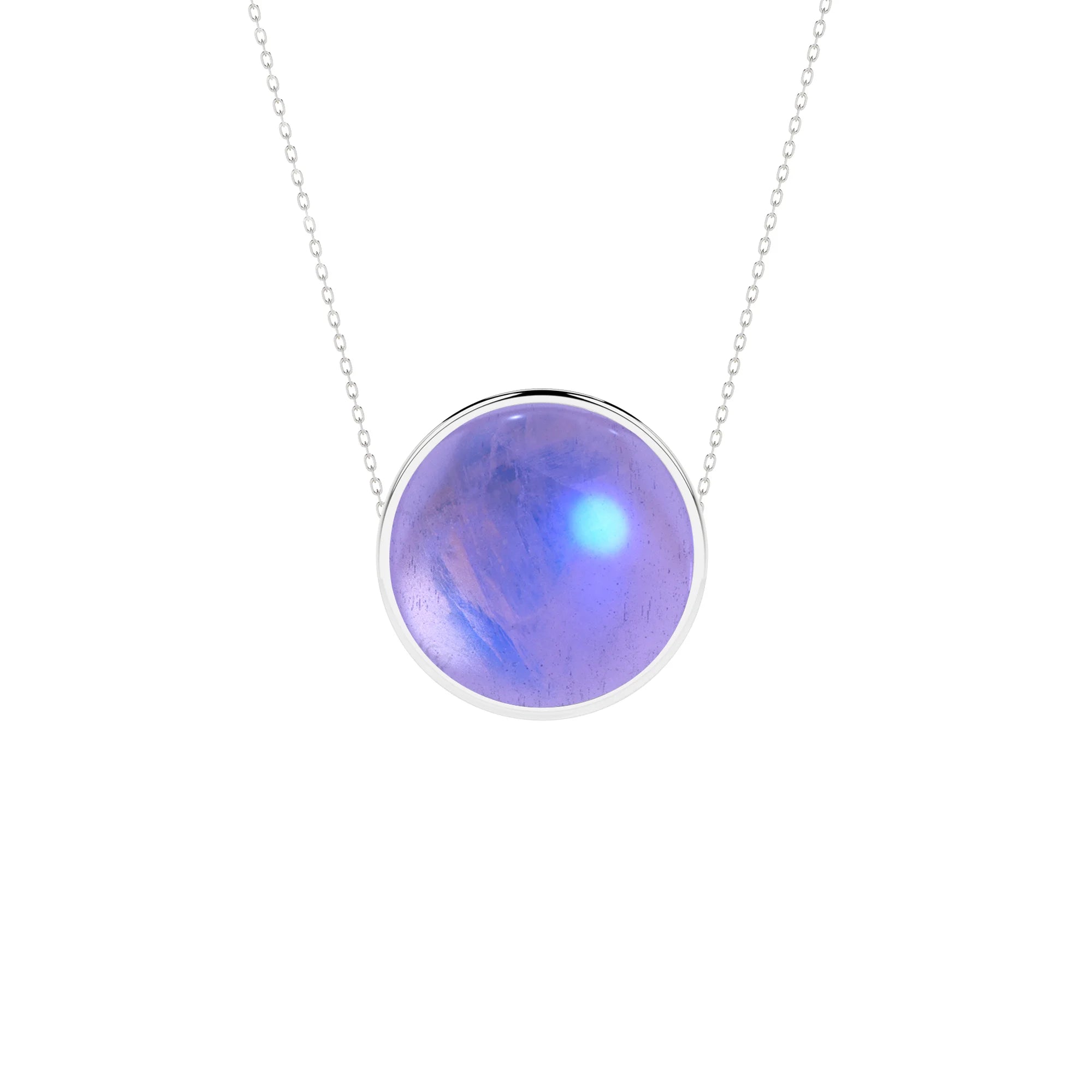 Natural Purple Moonstone Round Shape Slider Pendant Necklace