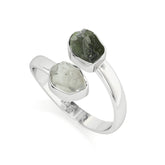 herkimer-moldavite rough shape stackable bezel-set ring