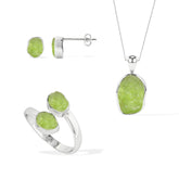peridot rough shape stackable bezel Jewelry set