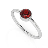 red garnet round cut stackable bezel-set ring