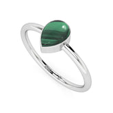 malachite pear cab stackable bezel-set ring