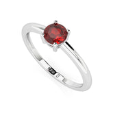 red garnet round cut stackable prong-set ring