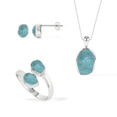 aquamarine rough shape stackable bezel Jewelry set