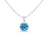 Natural Swiss Blue Topaz Round Shape Pendant Necklace