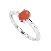 red coral oval cab stackable prong-set ring