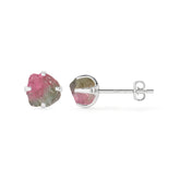 natural watermelon tourmaline rough shape stud earrings