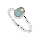 ethiopian opal oval cab stackable bezel-set ring