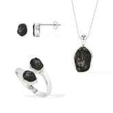 black-tourmaline rough shape stackable bezel Jewelry set