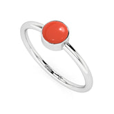 red coral round cab stackable bezel-set ring