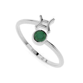 gemini zodiac ring with natural emerald