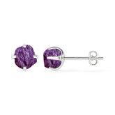 natural charoite rough shape stud earrings