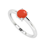 red coral round cab stackable prong-set ring