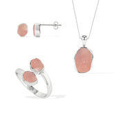 rose-quartz rough shape stackable bezel Jewelry set