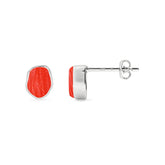 natural red coral rough shape stud earrings
