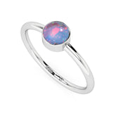 australian opal round cab stackable bezel-set ring