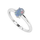 australian opal oval cab stackable prong-set ring