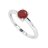 red garnet round cab stackable prong-set ring