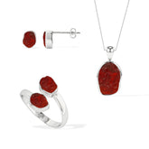 red-garnet rough shape stackable bezel Jewelry set