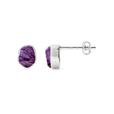 natural charoite rough shape stud earrings