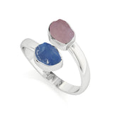 blue-sapphire-morganite rough shape stackable bezel-set ring
