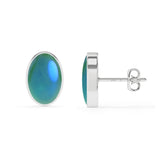 natural green moonstone oval shape stud earrings