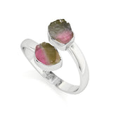 watermelon-tourmaline rough shape stackable bezel-set ring