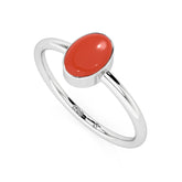 red coral oval cab stackable bezel-set ring