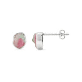natural watermelon tourmaline rough shape stud earrings
