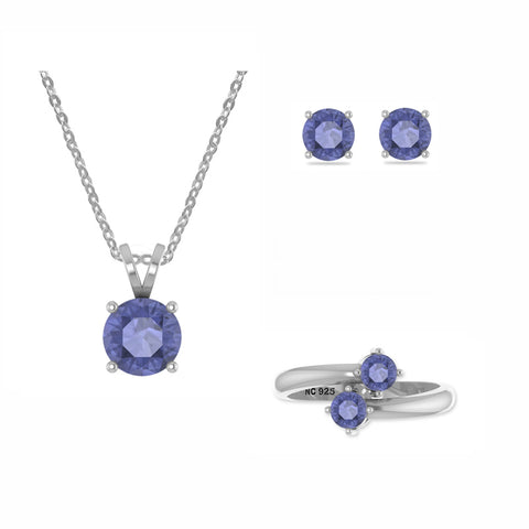 tanzanite round shape bezel Jewelry set