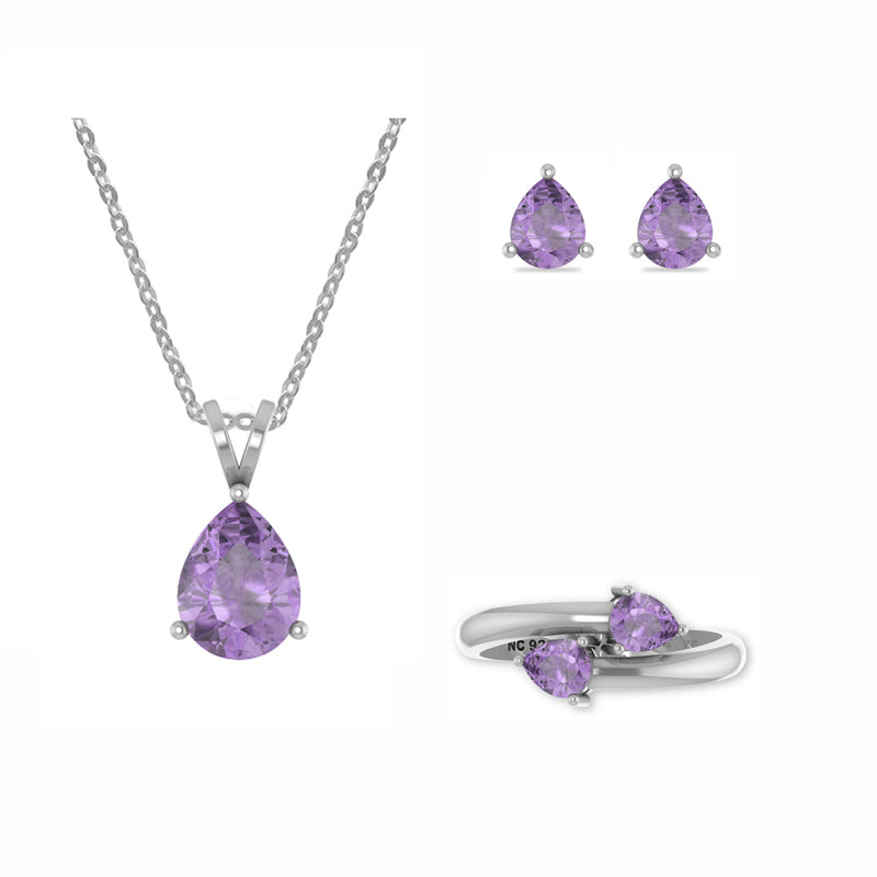 amethyst pear shape bezel Jewelry set