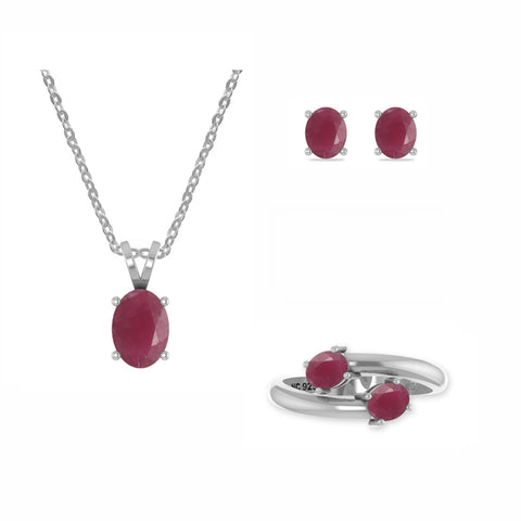 ruby oval shape bezel Jewelry set