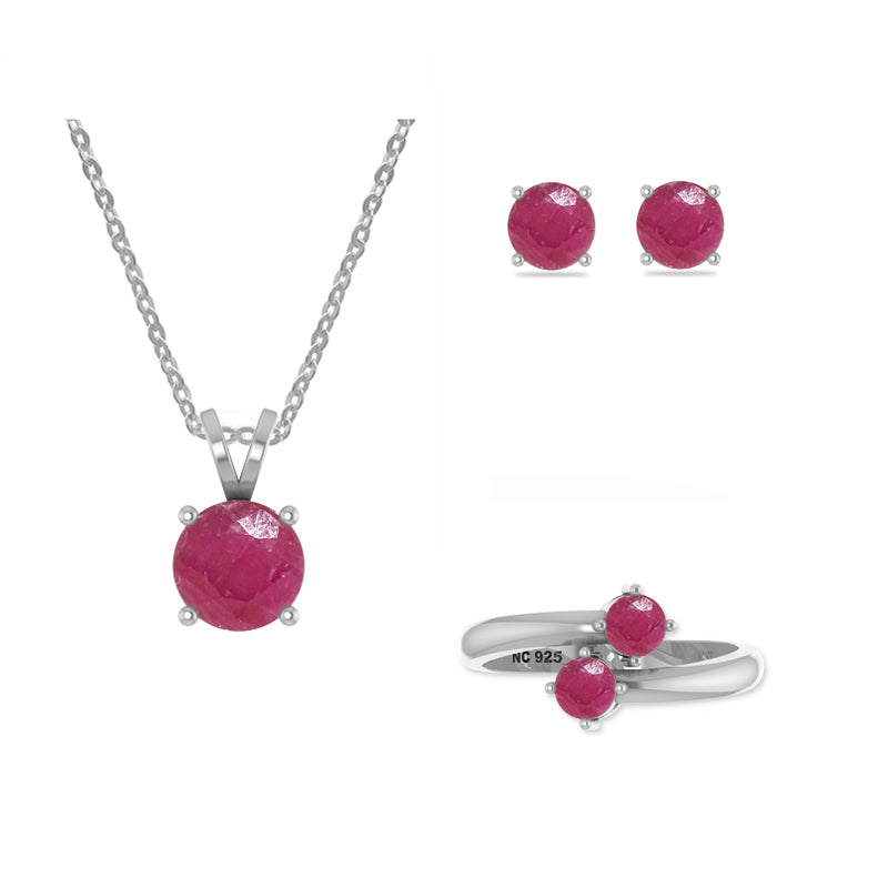 ruby round shape bezel Jewelry set