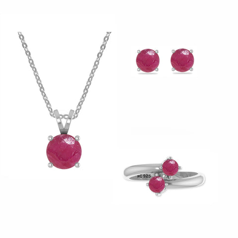 ruby round shape bezel Jewelry set