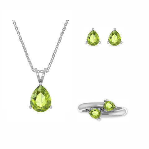 peridot pear shape bezel Jewelry set