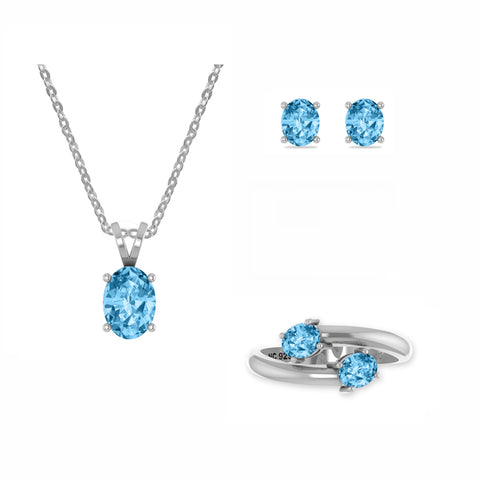 swiss-blue-topaz oval shape bezel Jewelry set