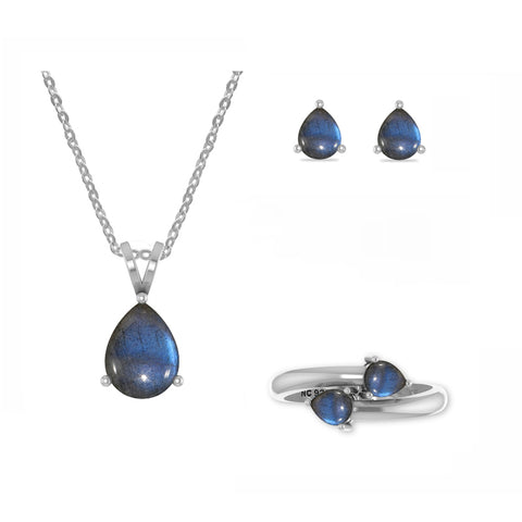 labradorite pear shape bezel Jewelry set