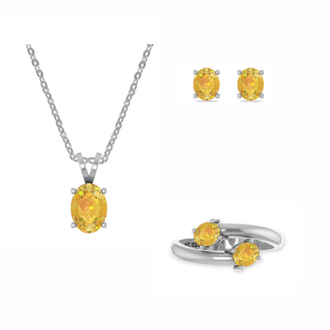 citrine oval shape bezel Jewelry set