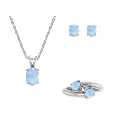 rainbow moonstone oval shape bezel Jewelry set