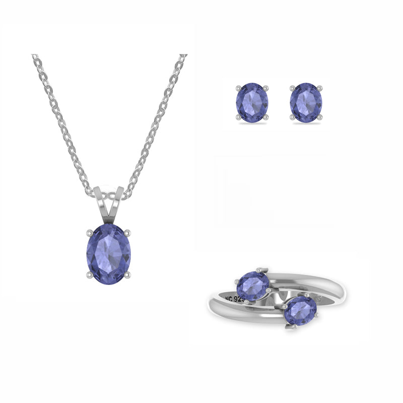 tanzanite oval shape bezel Jewelry set