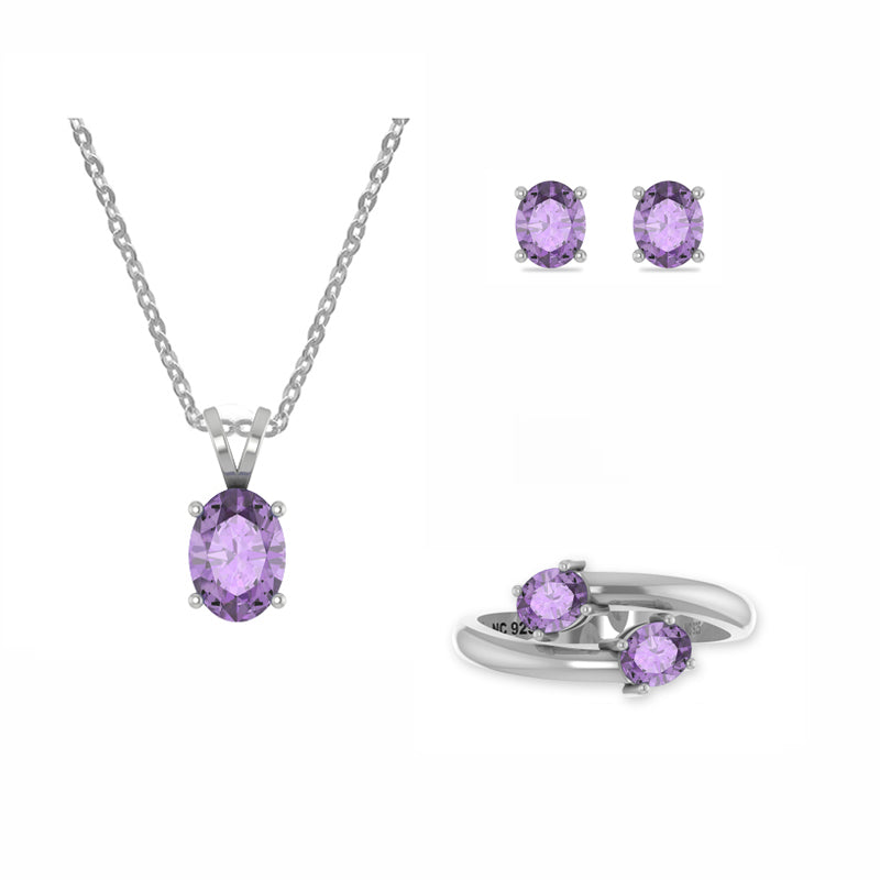 amethyst oval shape bezel Jewelry set
