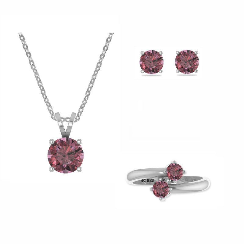 pink-tourmaline round shape bezel Jewelry set