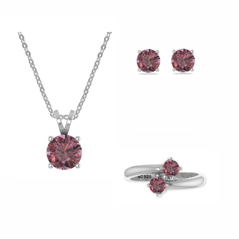 pink-tourmaline round shape bezel Jewelry set
