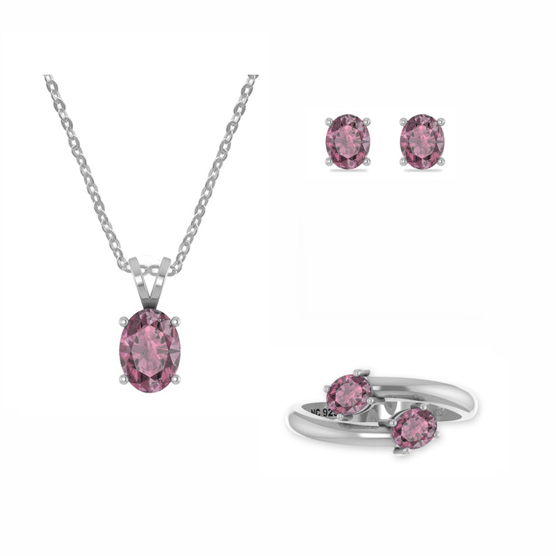 pink-tourmaline oval shape bezel Jewelry set