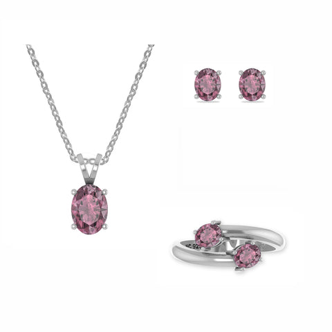 pink-tourmaline oval shape bezel Jewelry set