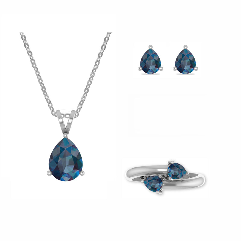 kyanite pear shape bezel Jewelry set
