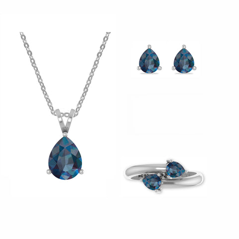 kyanite pear shape bezel Jewelry set